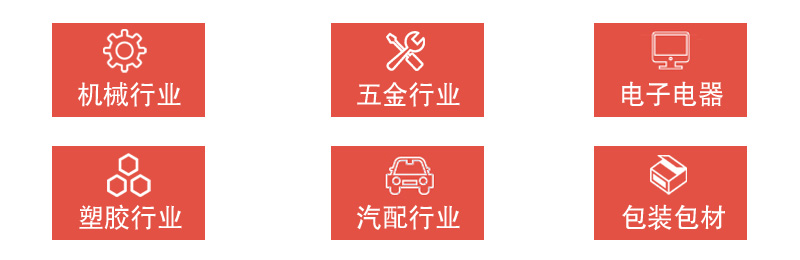 機械行業(yè)，五金行業(yè)，電子電器，塑膠行業(yè)，汽配行業(yè)，包裝包材